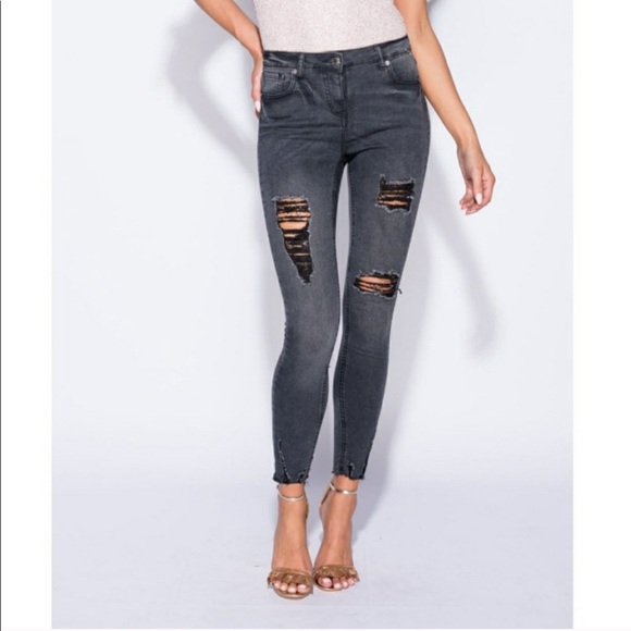 The Black Diamond Boutique Denim - Black Distressed Skinny Jeans